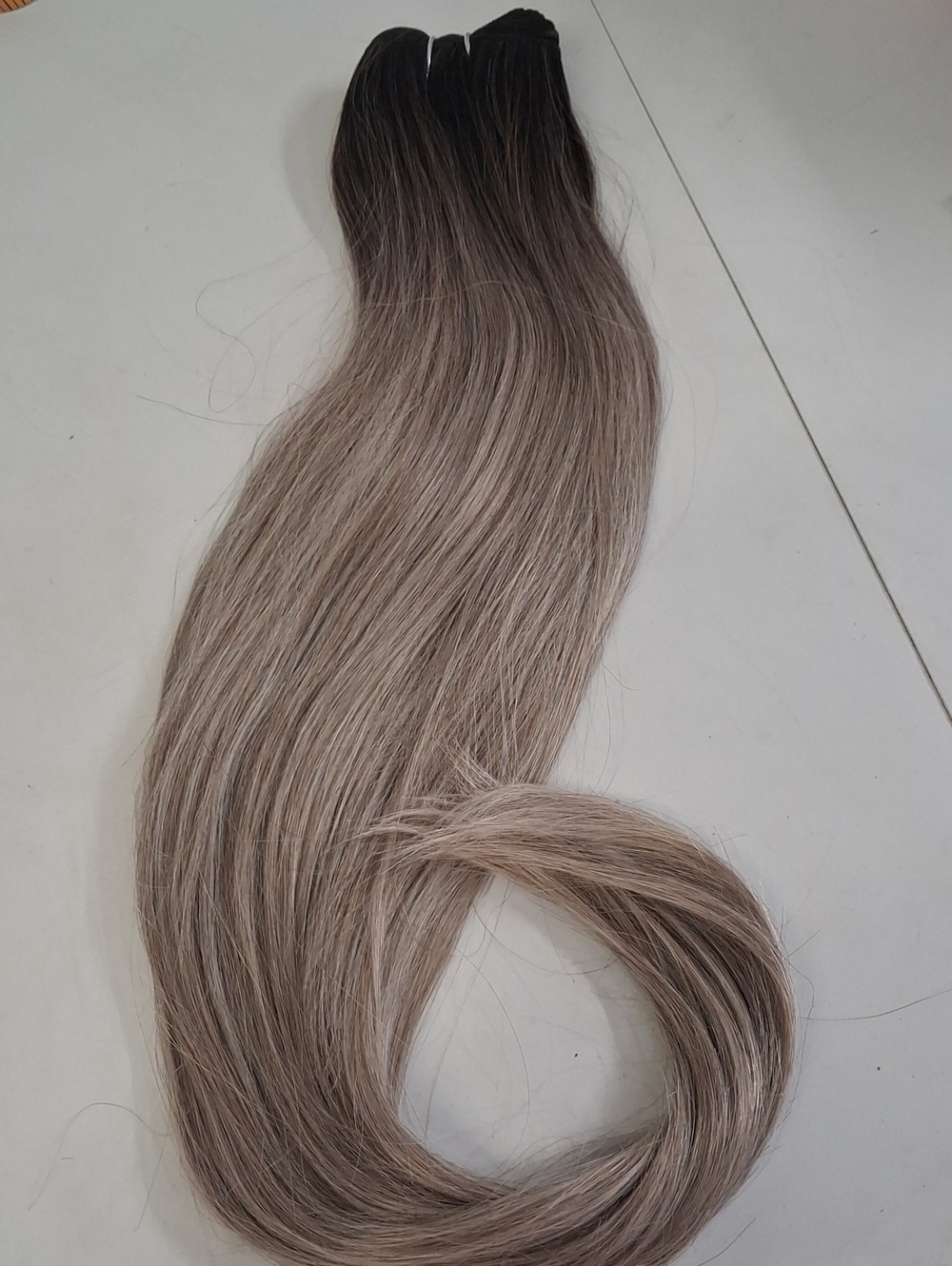 NWT Rooted Weft Extensions, Dark Brown Root Tranistioning Into Lighter Greys